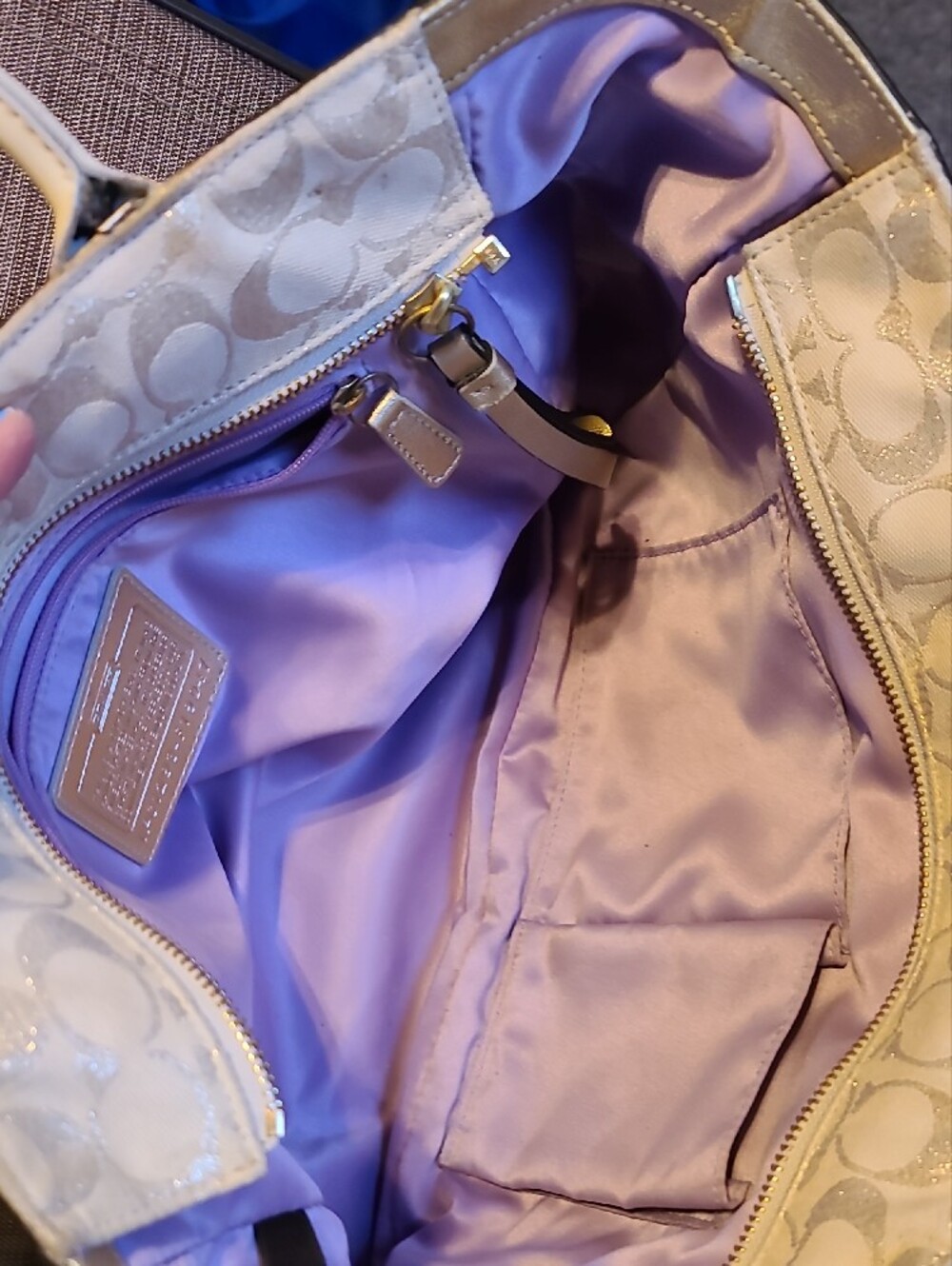Coach Cream Signature Patchwork Shoulder Bag with Gold Accents - Picture 14 of 16